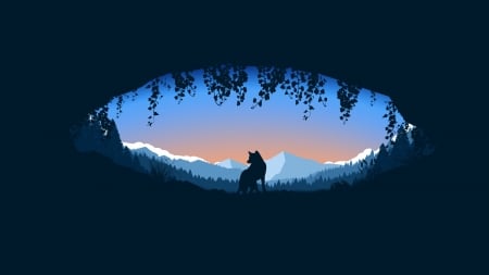 * - forest, wolf, silhouette, mountain, art