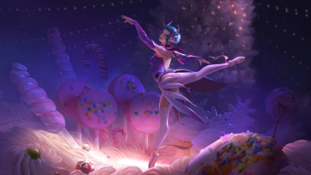 Sugar Plum Fairy - girl, sweets, pink, anastasiya stolyarova, frumusete, fantasy, purple, fairy, dance, luminos, candy