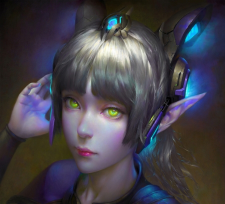 Fantasy girl - face, g zen, fantasy, elf, luminos, girl, blue, art