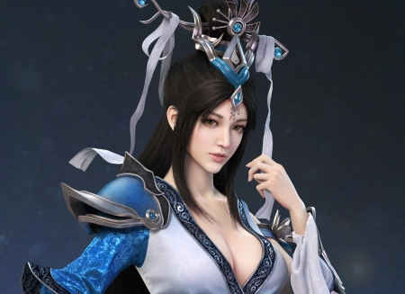 Yu Jian - yu jian, blue, girl, fantasy, white, haiguang tam, hand, face, luminos