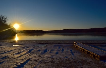 sunsets & dock - photo, lake, nature, dock