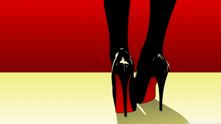 High heels shoes - shoes, black, 2D universe, yellow, red, vector, stilettos