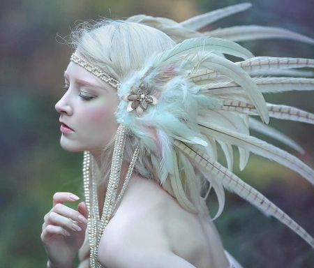 Beauty - a m lorel, woman, model, jewe, girl, face, feather