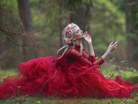 Beauty - a m lorek, woman, red, model, dress, girl