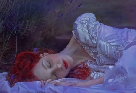 Sleeping beauty - bride, sleep, redhead, a m lorek, woman, model, girl