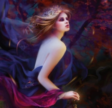 :) - art, girl, luminos, pink, blue, bente schlick, fantasy, wind