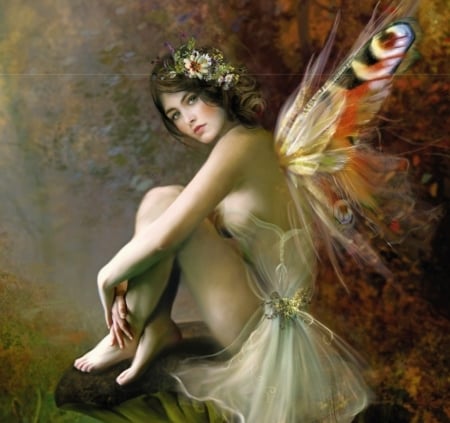 Fairy - art, girl, luminos, wings, bente schlick, fairy, fantasy, flower