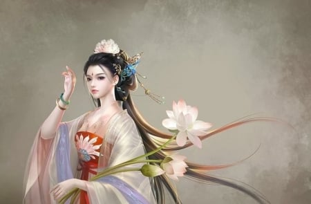 Princess - lotus, flower, frumusete, fantasy, hand, feimo, princess, asian, luminos