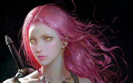 Fantasy girl - face, art, girl, shaoda ju, luminos, pink, frumusete, fantasy