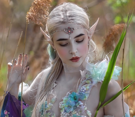 Elf girl - a m lorek, girl, flower, jewel, elf, fantasy, woman, model, princess, face