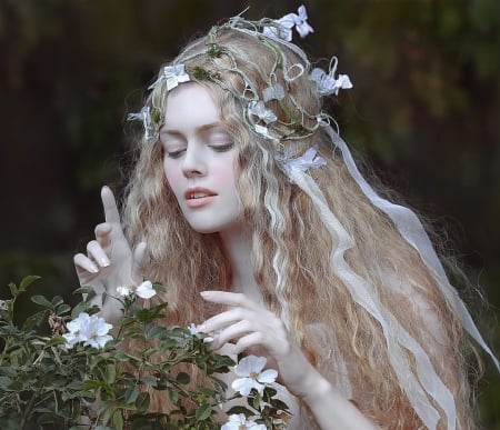 Beauty - a m lorek, woman, model, girl, face, flower