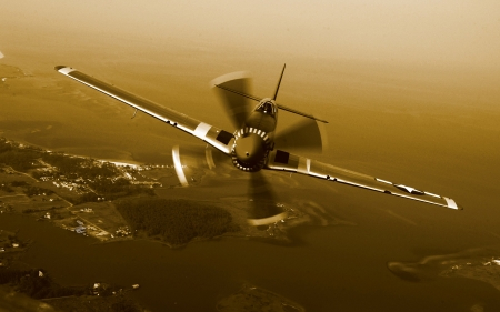 P-51 Mustang fighter - plane, aerial, war, sepia, HD, bomber