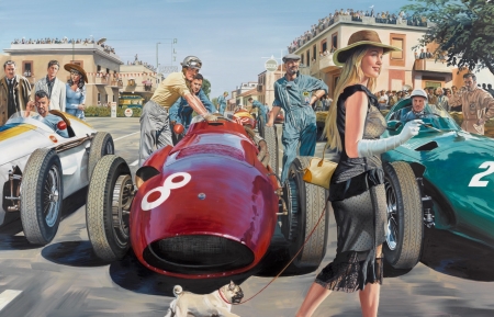 La Dolce Vita - blonde, racing, F1, painting, cars, italy, vintage