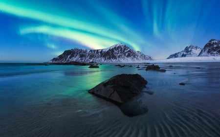 Northern lights - mountains, norway, aurora, sea