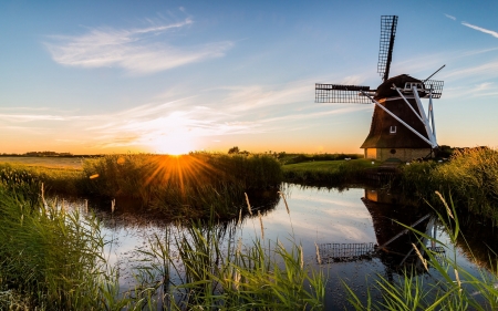 Morning mail - water, reflection, sunrise, netherlands, poland, grass