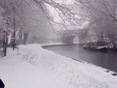 Canal walk - winter, canal, peaceful, snow