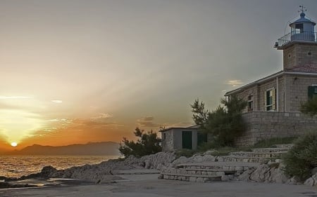 lighthouse & sunset - nature, lighthouse, sunset, photo