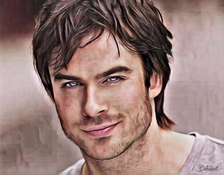 Ian Somerhalder - face, portrait, pink, actor, by cehenot, art, pictura, cehenot, painting, ian somerhalder, man