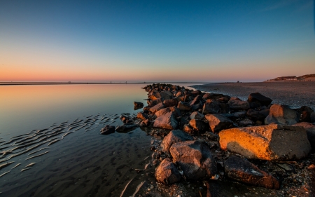 Sunset - stones, sunset, sea, coast