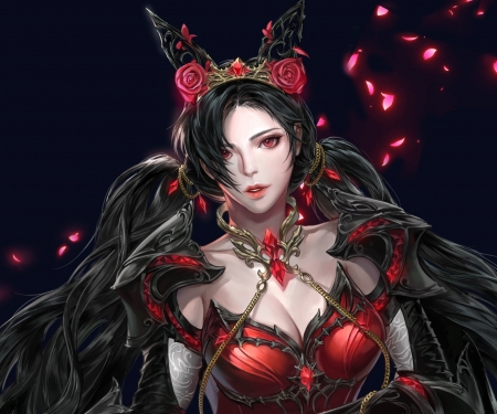 Black Rose - black, seol hee choi, fantasy, red, girl, luminos