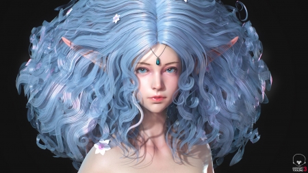 Elf - elf, girl, roh seung hoon, hair, frumusete, fantasy, face, luminos, blue