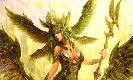 Nike Goddess of Triumph - choi tae huyn, girl, angel, nike, fantasy, goddess, green, wings, luminos, triumph