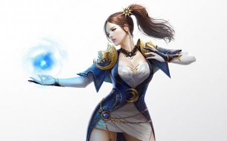 Magician - sorceress, taekwon kim, fantasy, white, arang, blue, girl, magician