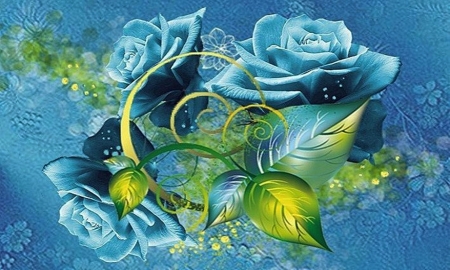 blue roses - beauty, art, roses, blue, flowers