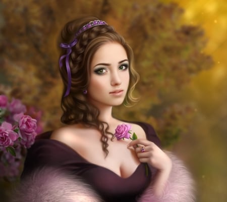 Rose - portrait, girl, flower, pink, jewel, fantasy, ennya7, rose, ring, luminos