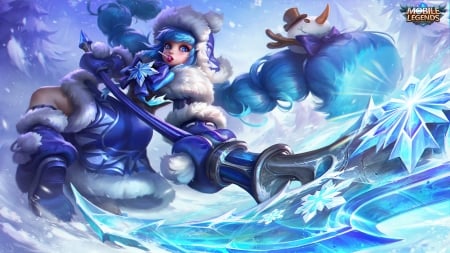 Fantasy girl - winter, blue, snow, girl, frumusete, fantasy, white, su fu, iarna, luminos