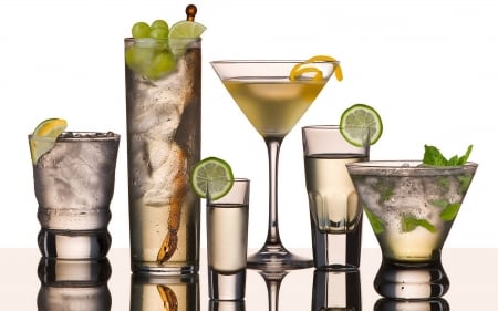 Cocktail drinking glasses - alcohol, glasses, lime, vodka, cocktail, still life