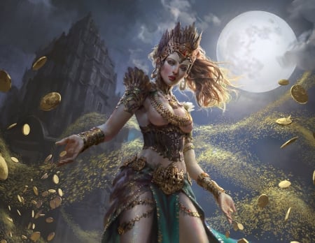 Gold Dust Goddess Deleyna - moon, wisnu tan, fantasy, goddess, girl, gold dust, luna, deleyna