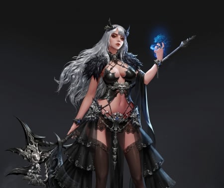 Fantasy girl - black, fantasy, dospi, jungmin jin, girl, league of angels, luminos