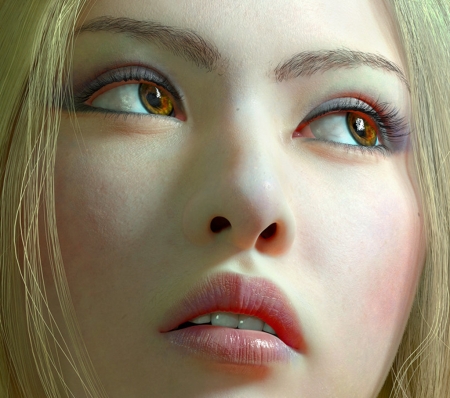 Girl - fantasy, qi sheng luo, girl, eyes, blonde, face, luminos