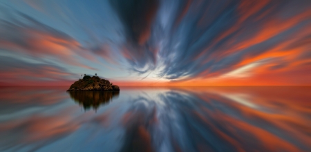 Sunset - vara, water, sunset, summer, reflection, cloud, johannes plenio, blue, island, orange