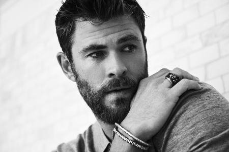 Chris Hemsworth - black, actor, white, Chris Hemsworth, bw, face, man