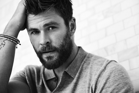 Chris Hemsworth - black, actor, white, Chris Hemsworth, bw, face, man