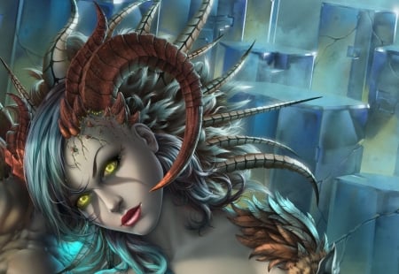 Zodiac ~ Capricorn - zodiac, girl, adam isailovic, frumusete, horns, face, luminos, blue, capricorn