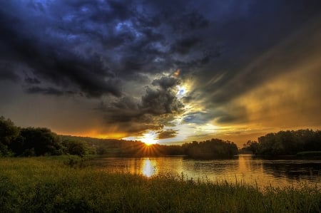 sunsets nature - nature, sunset, photo, river