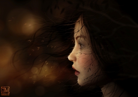 Dryad - profile, girl, face, dryad, dark, jerry8448, luminos