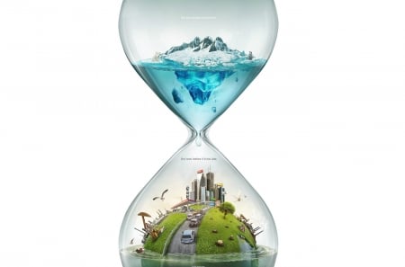 :) - water, polution, blue, clepsidra, earth, creative, global warming, fantasy, green, ferdi rizkiyanto