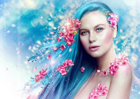 ♥ - abstract, flowers, lady, blue