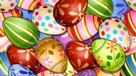 Colorful Easteer Eggs - easter, colorfuleggs, pokadots, stripes