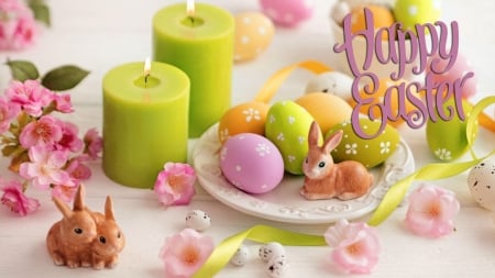 Easter Candle Centerpiece - eggs, centerpiece, candles, pastel, colored