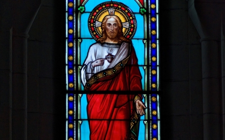 Sacred Heart of Jesus - christ, stained glass, jesus, heart