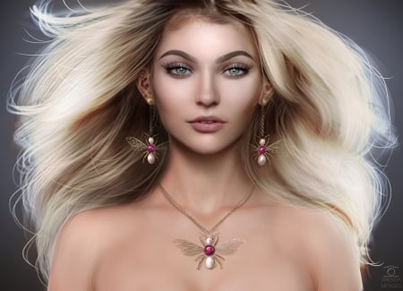 Girl - Girl, Earrings, Necklace, Blonde