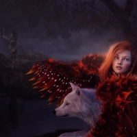 Redhead angel and wolf