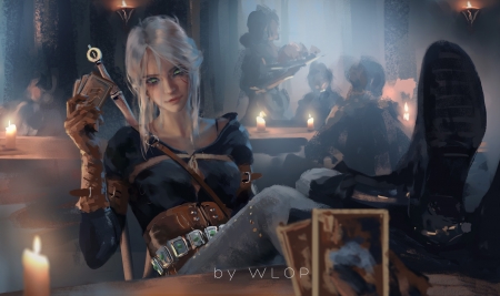 Ciri - ciri, girl, luminos, bar, wlop, fantasy, the witcher