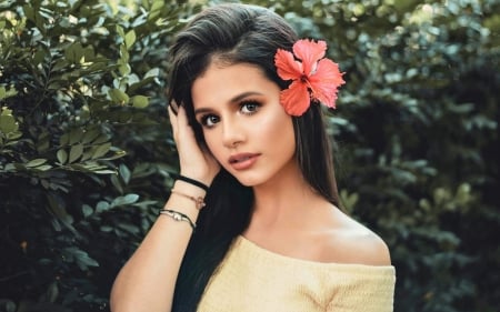 Brunette with Hibiscus