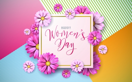 :-) - women, blue, orange, card, flower, day, pink